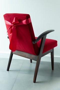 Set von acht Vintage-Stühlen aus rotem Samt von Mieczyslaw Puchala, 1960er Jahre