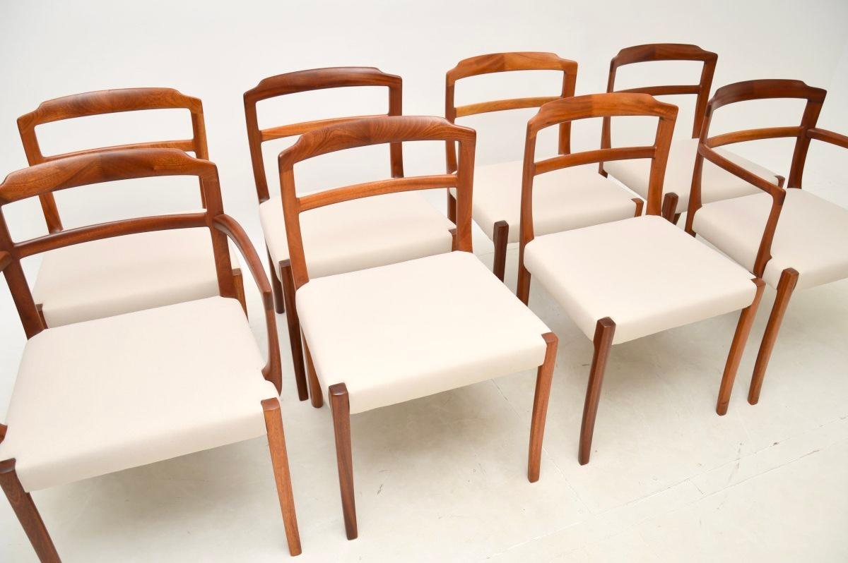 A stunning set of eight vintage Danish dining chairs by Ole Wanscher. They were recently imported from Denmark, they date from the 1960’s.

They are of outstanding quality, with a fine and sculptural design. The frames have sweeping curves, the back