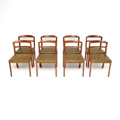 Set of Eight Vintage Danish Teak and Leather Dining Chairs by Ole Wanscher