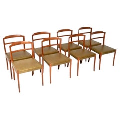 Achtteiliges Set dänischer Vintage-Esszimmerstühle aus Teakholz und Leder von Ole Wanscher