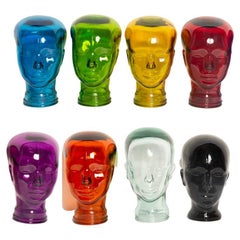 Set of Eight Vintage Decorative Mannequin Glass Head Sculptures, 1970s, Germany