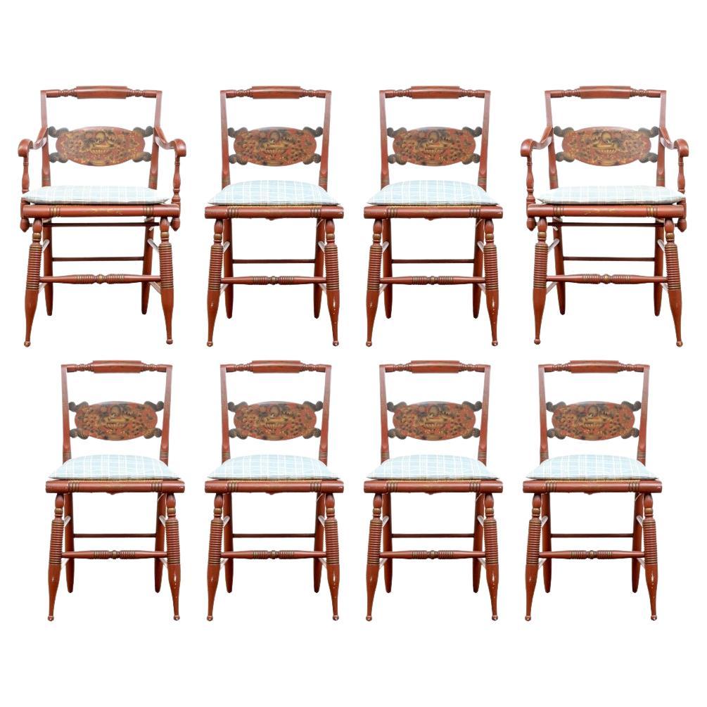 Set Of Eight Vintage Dining Chairs By Hitchcock of Hitchcockville Conn. For Sale