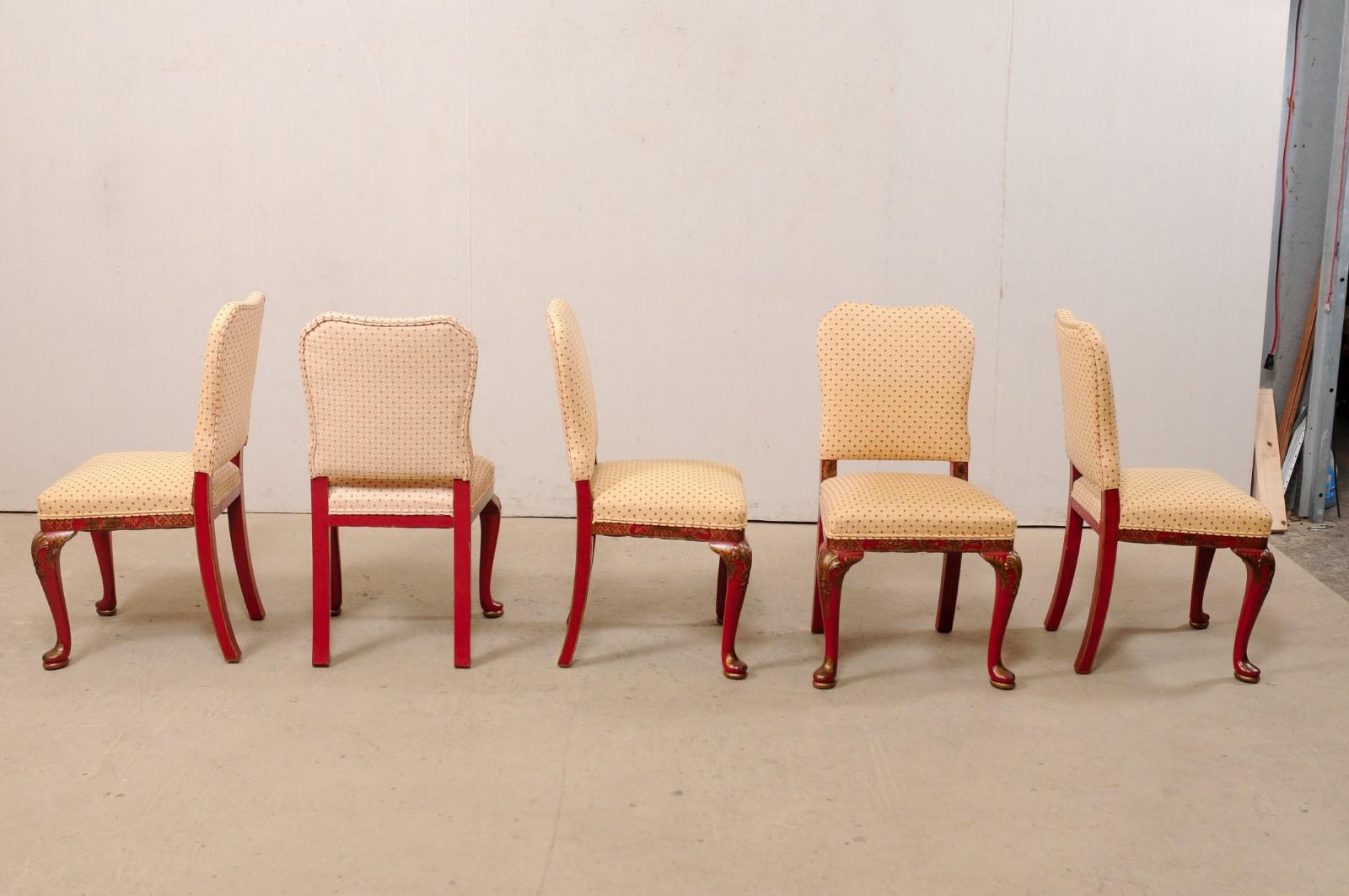 Set of Eight Vintage Dining Chairs with Han Painted Chinoiserie in Red and Gold For Sale 5