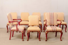 Set of Eight Vintage Dining Chairs with Han Painted Chinoiserie in Red and Gold