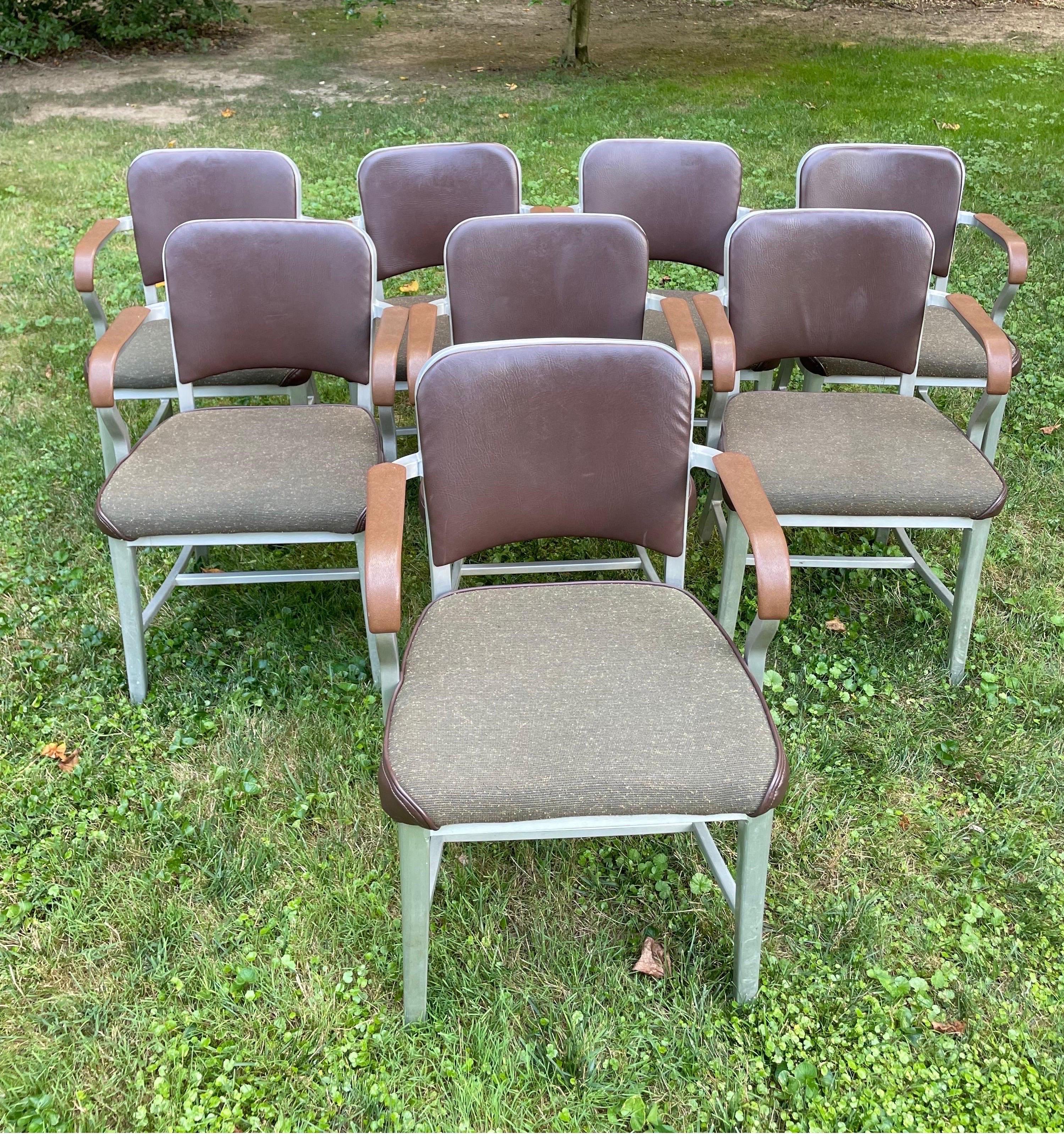 Set of Eight Vintage Emeco Aluminum Arm Chairs 9