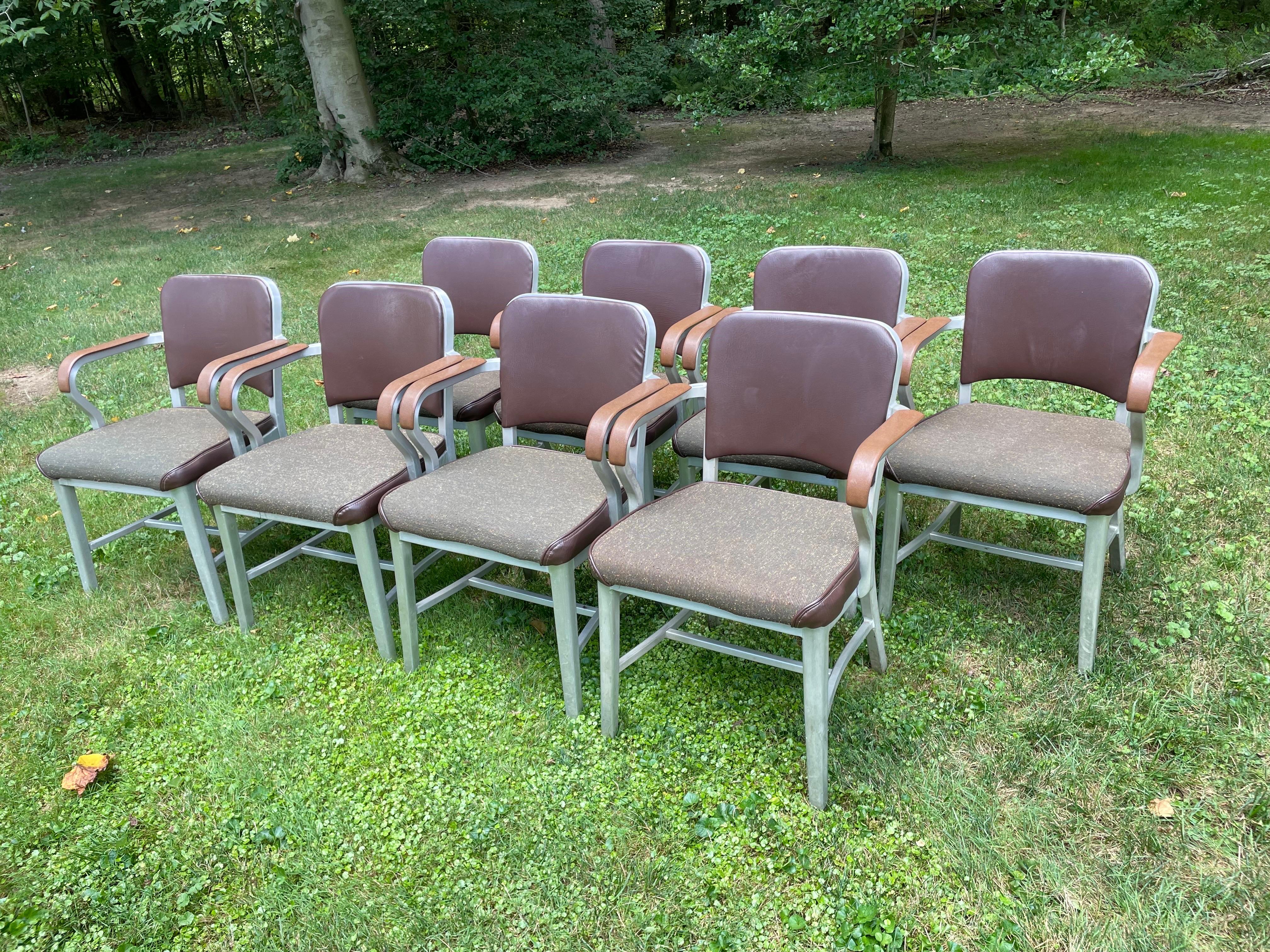 Set of Eight Vintage Emeco Aluminum Arm Chairs 10