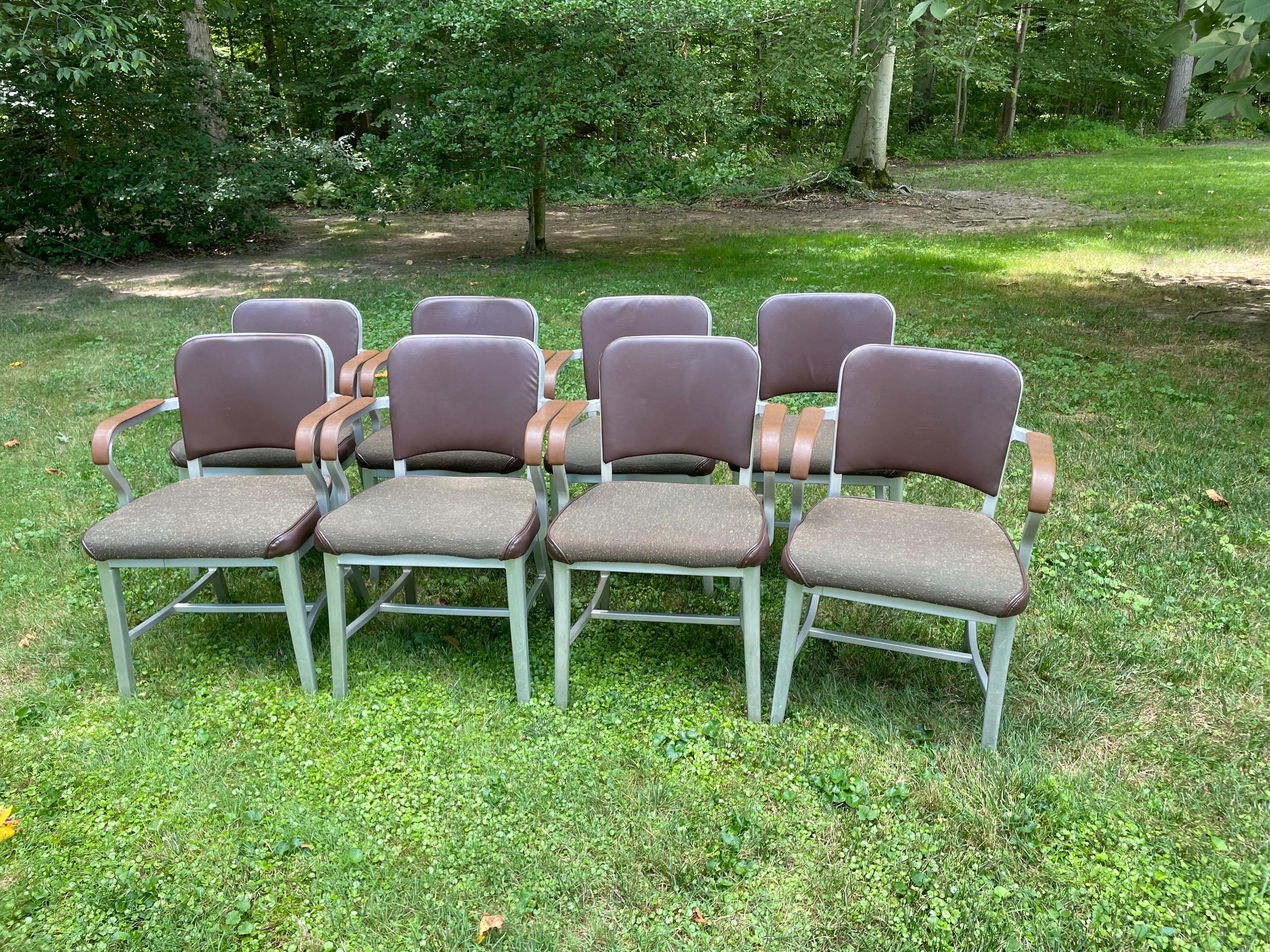 Set of Eight Vintage Emeco Aluminum Arm Chairs 11