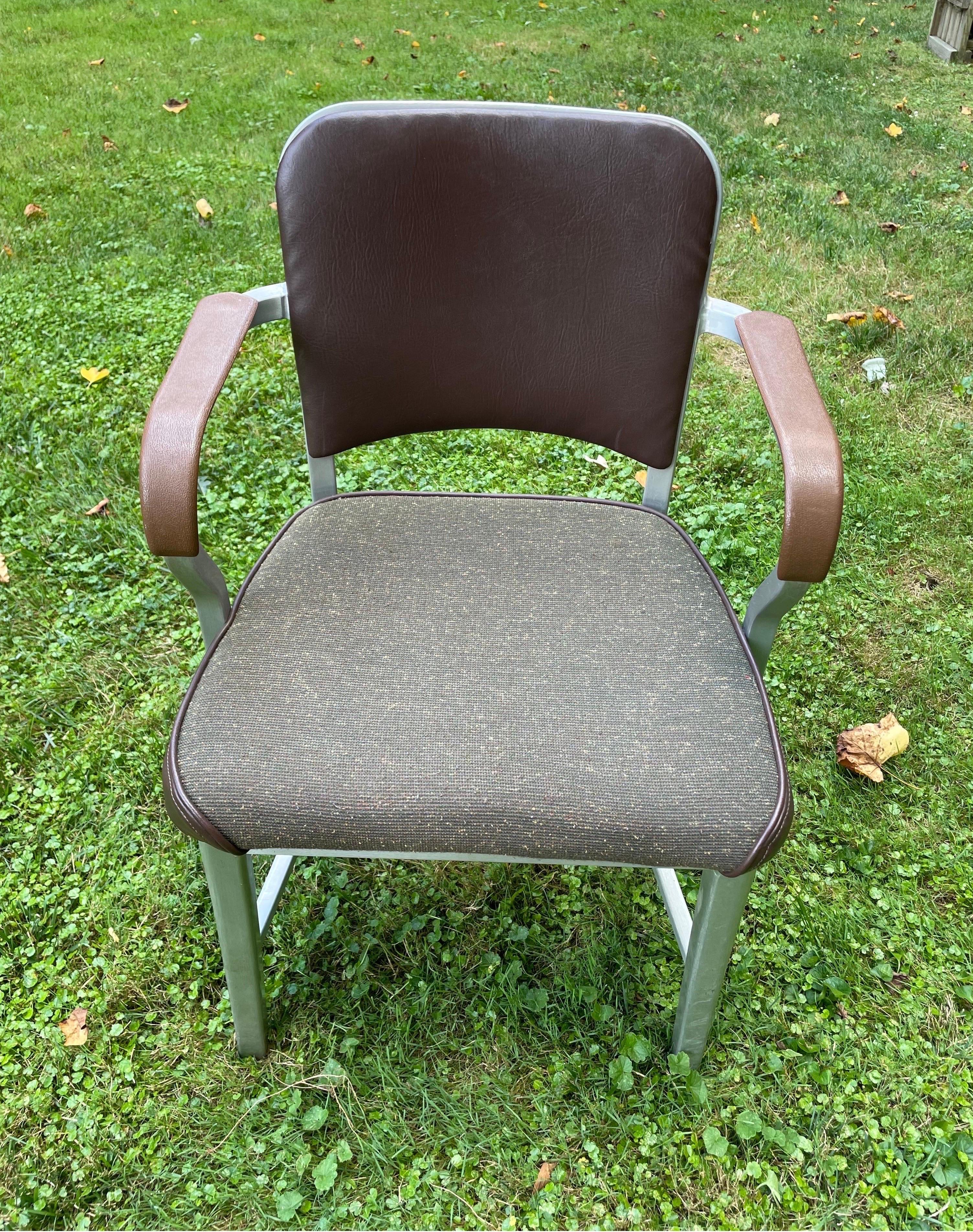Set of Eight Vintage Emeco Aluminum Arm Chairs In Good Condition In Kennett Square, PA