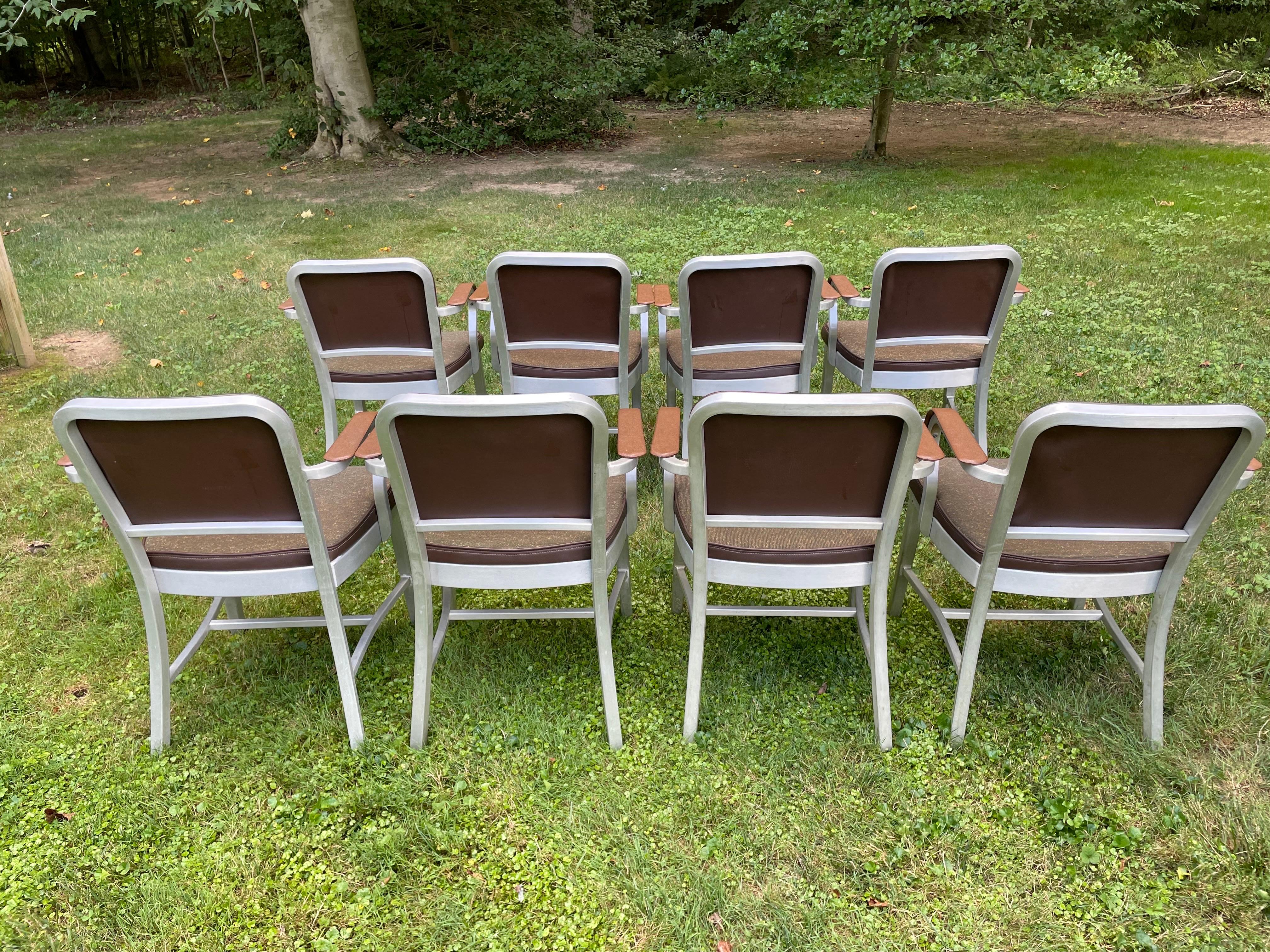 20th Century Set of Eight Vintage Emeco Aluminum Arm Chairs