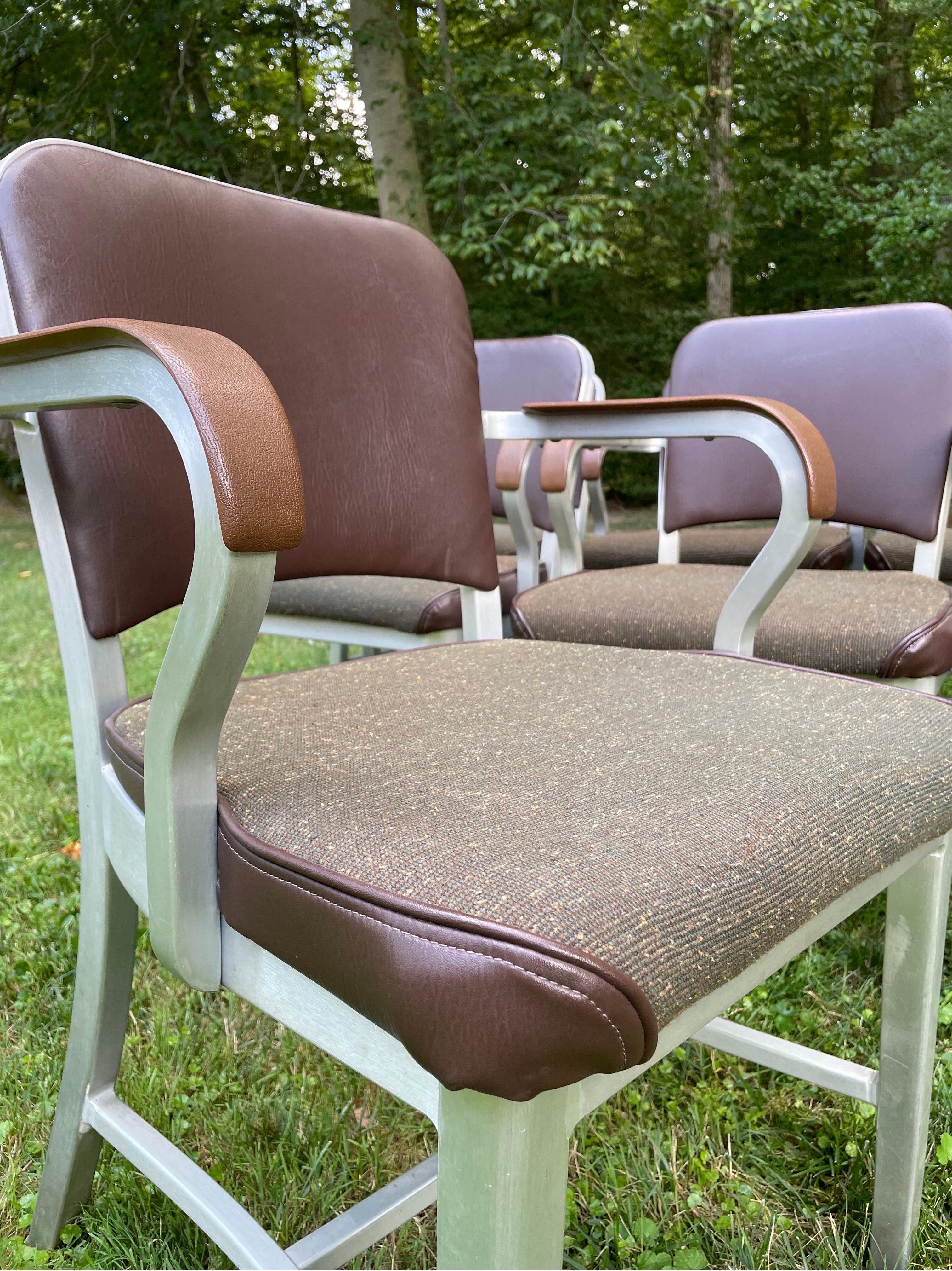 Set of Eight Vintage Emeco Aluminum Arm Chairs 1