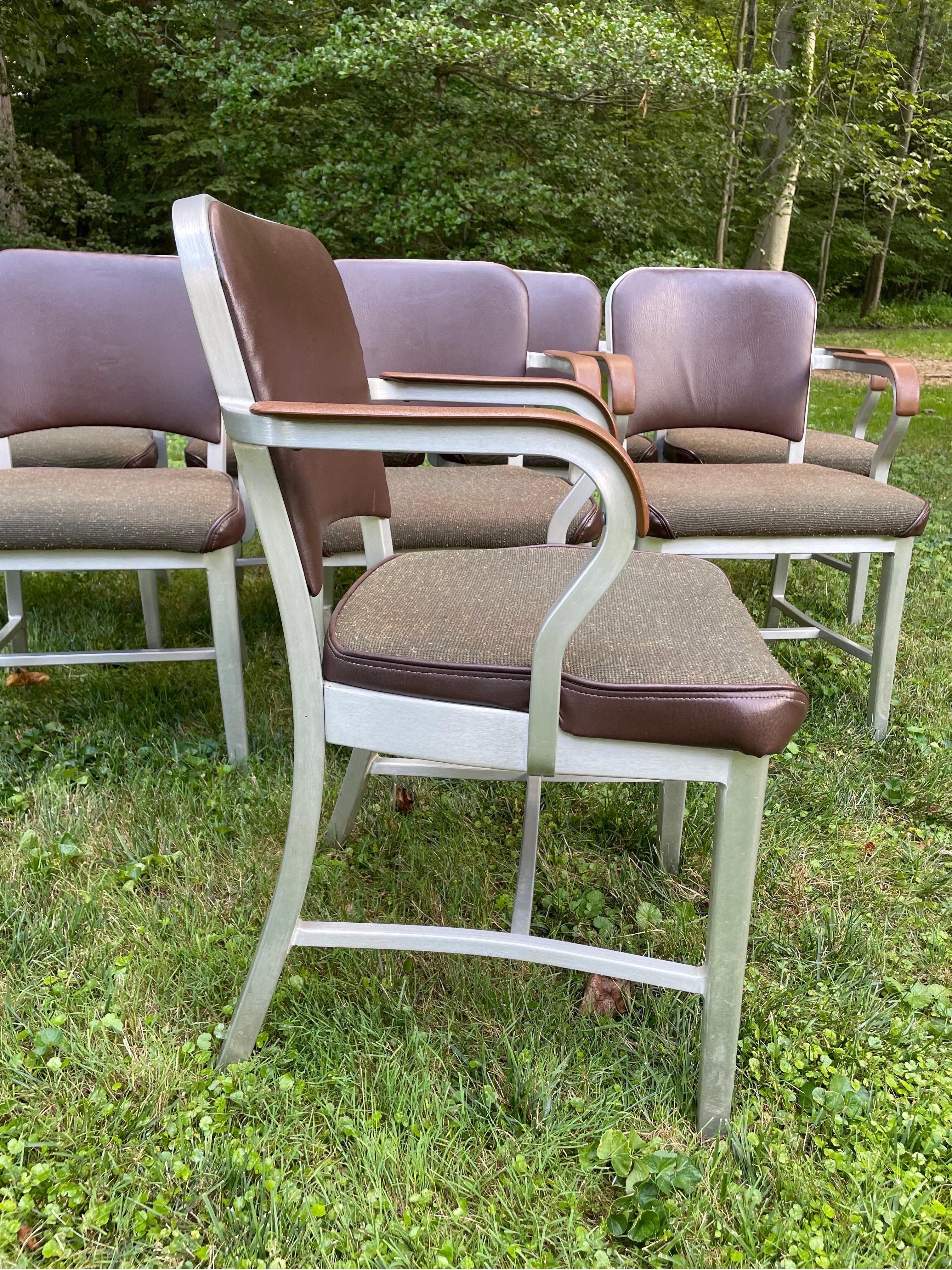 Set of Eight Vintage Emeco Aluminum Arm Chairs 2