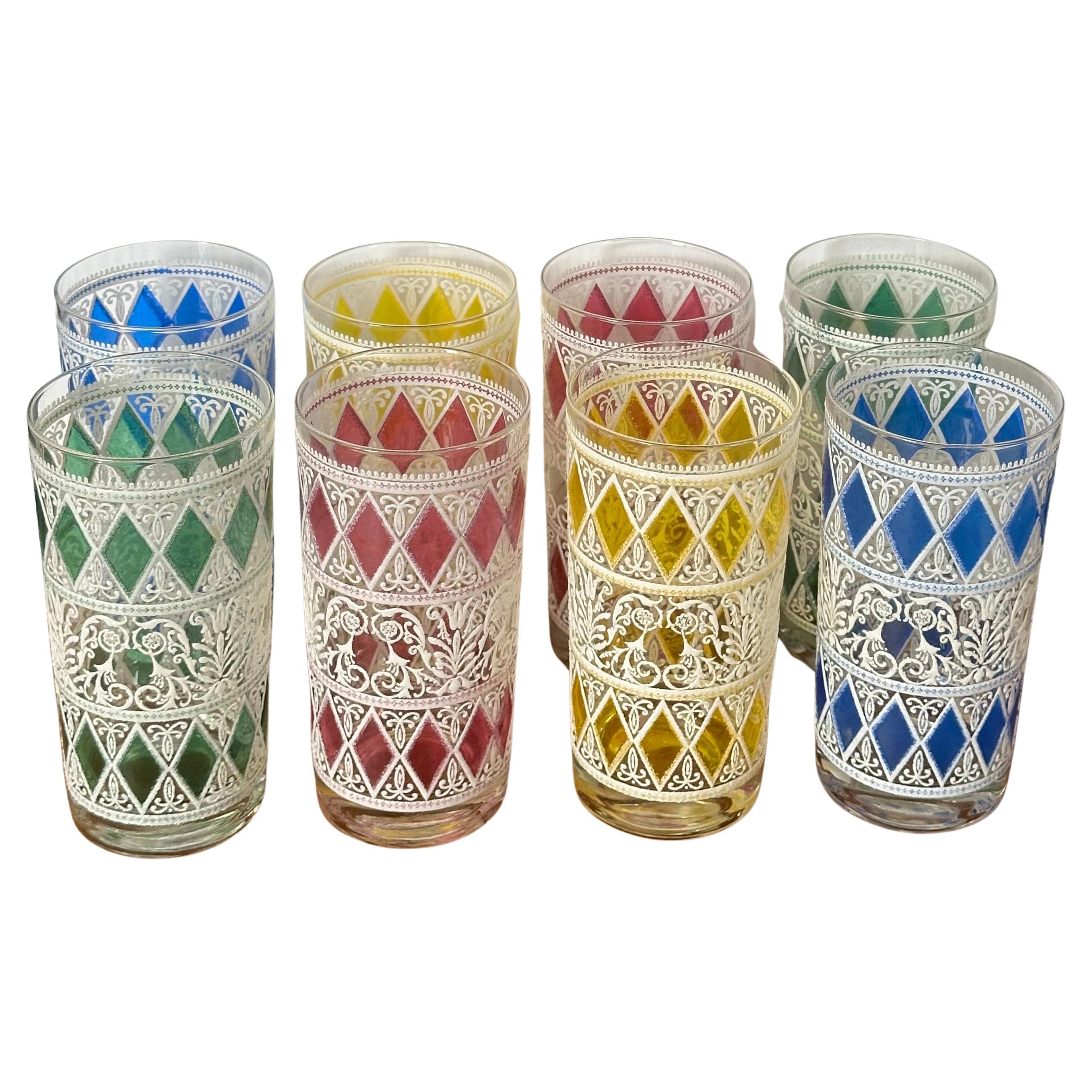 Set of Eight Vintage Enamelware High Ball Glasses  For Sale