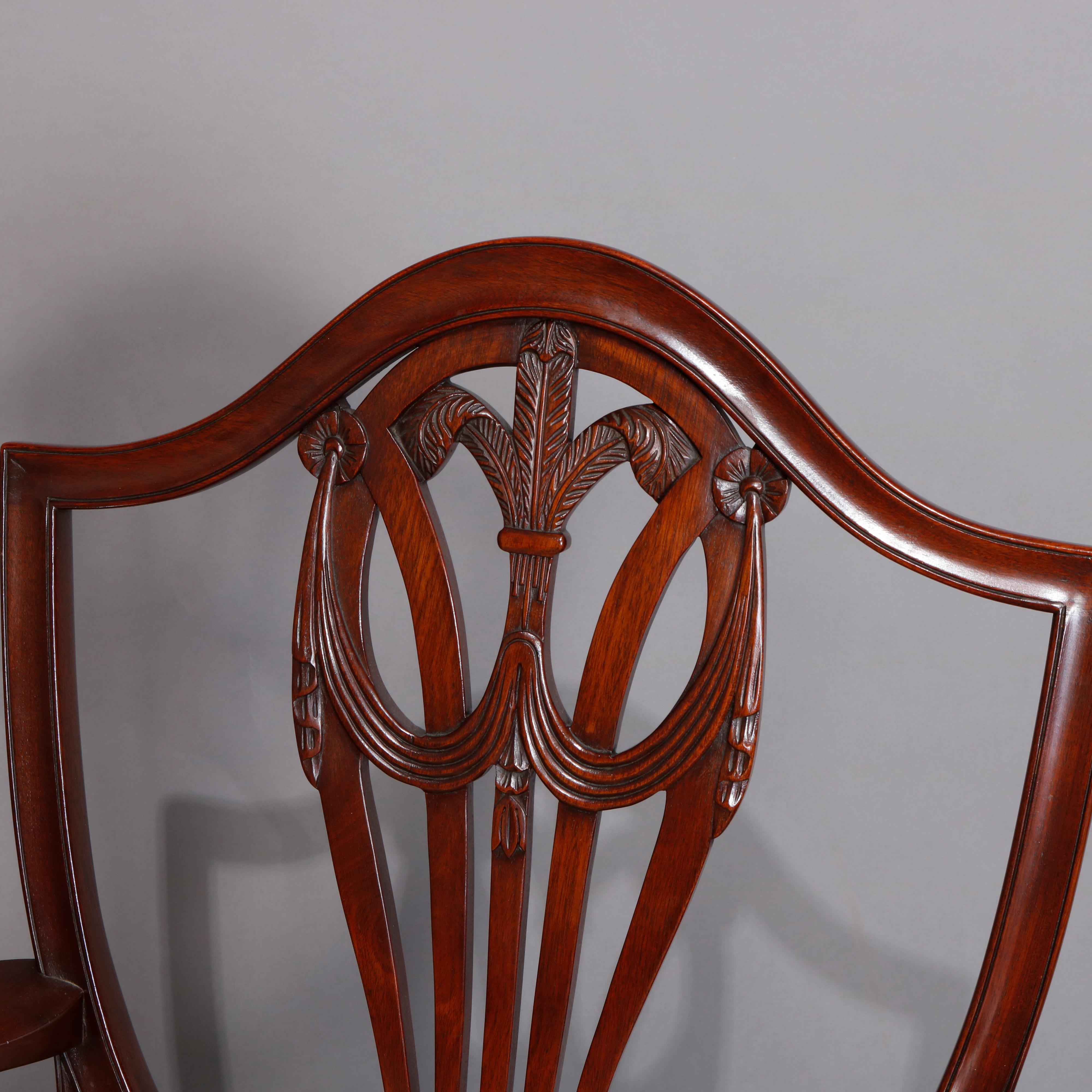 Federal Set of Eight Vintage English Mahogany Shield Back Dining Chairs, circa 1930