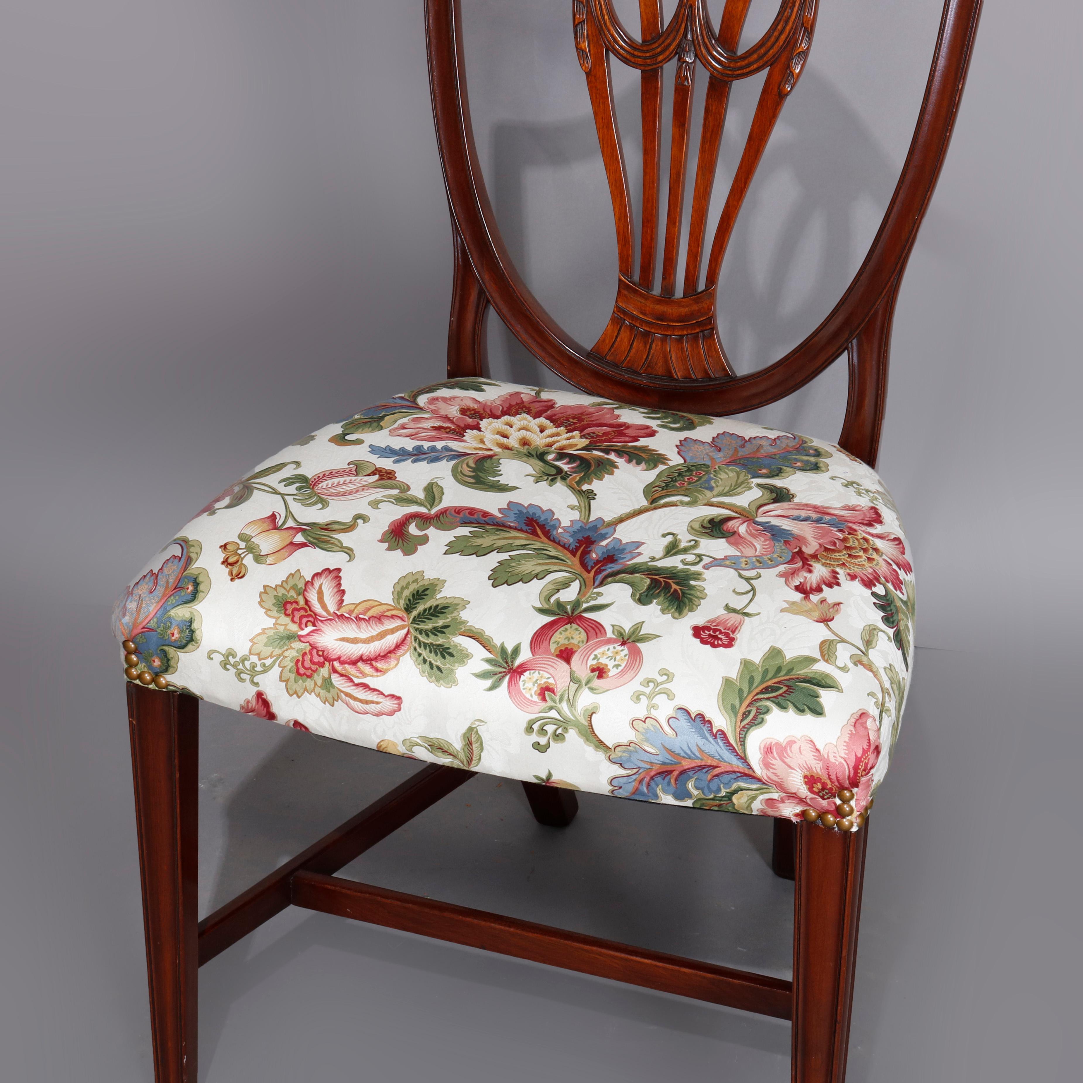 Set of Eight Vintage English Mahogany Shield Back Dining Chairs, circa 1930 In Good Condition In Big Flats, NY