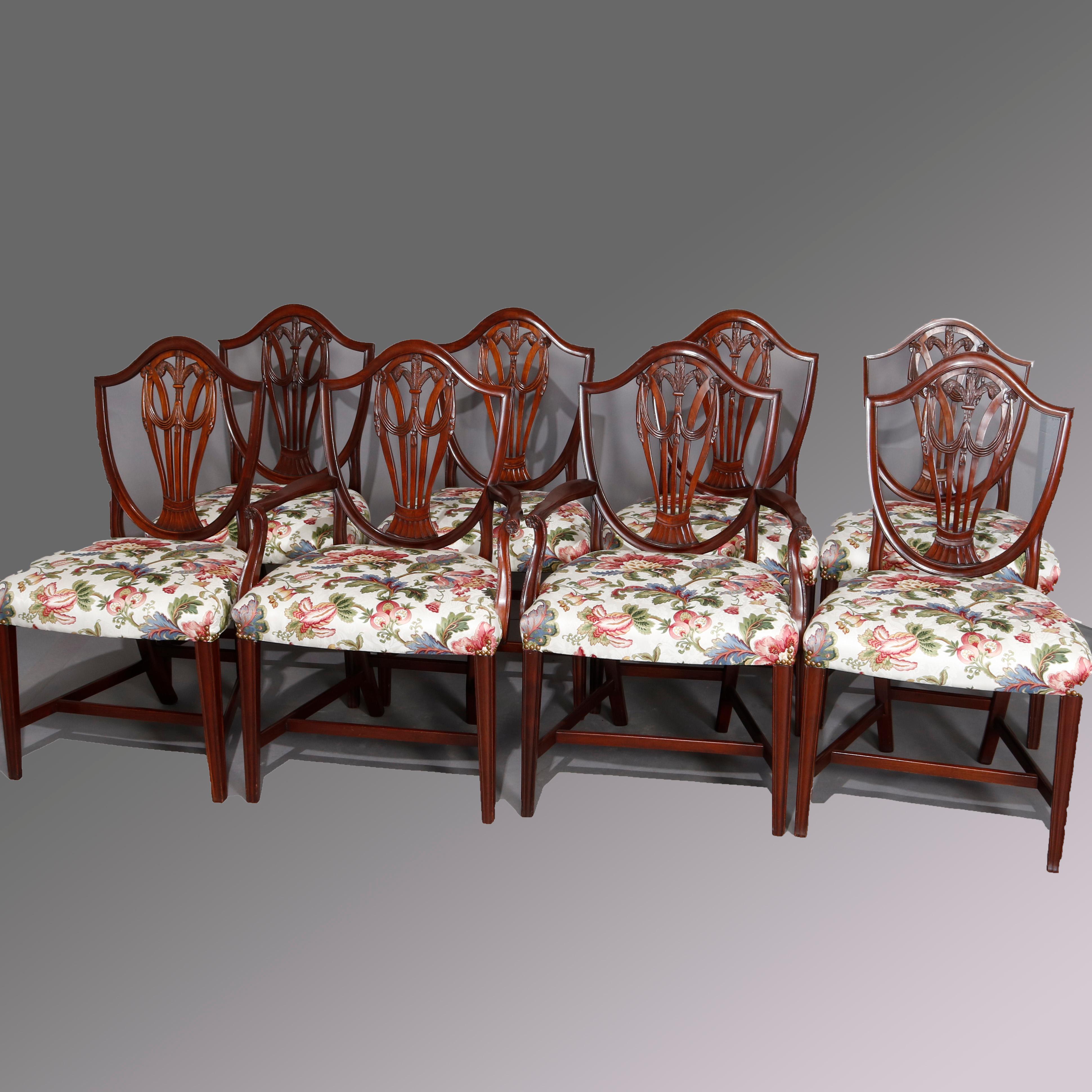 20th Century Set of Eight Vintage English Mahogany Shield Back Dining Chairs, circa 1930