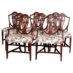 Set of Eight Vintage English Mahogany Shield Back Dining Chairs, circa 1930