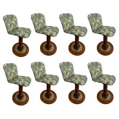 Set of Eight Vintage Flowers and Wood Swivel Bar Stools, Germany, 1960s