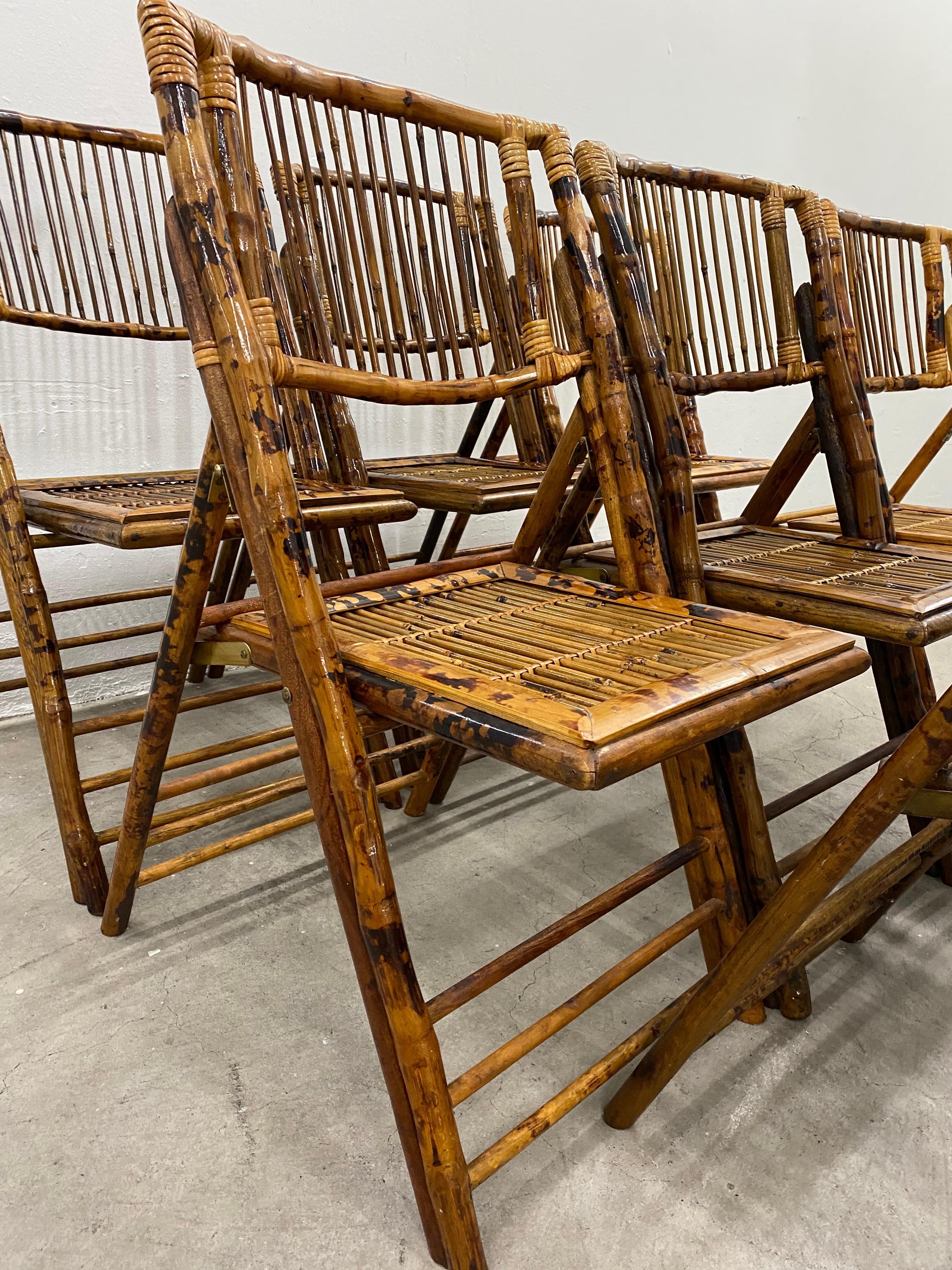 Chinese Export Set of Eight Vintage Folding Bamboo Chairs