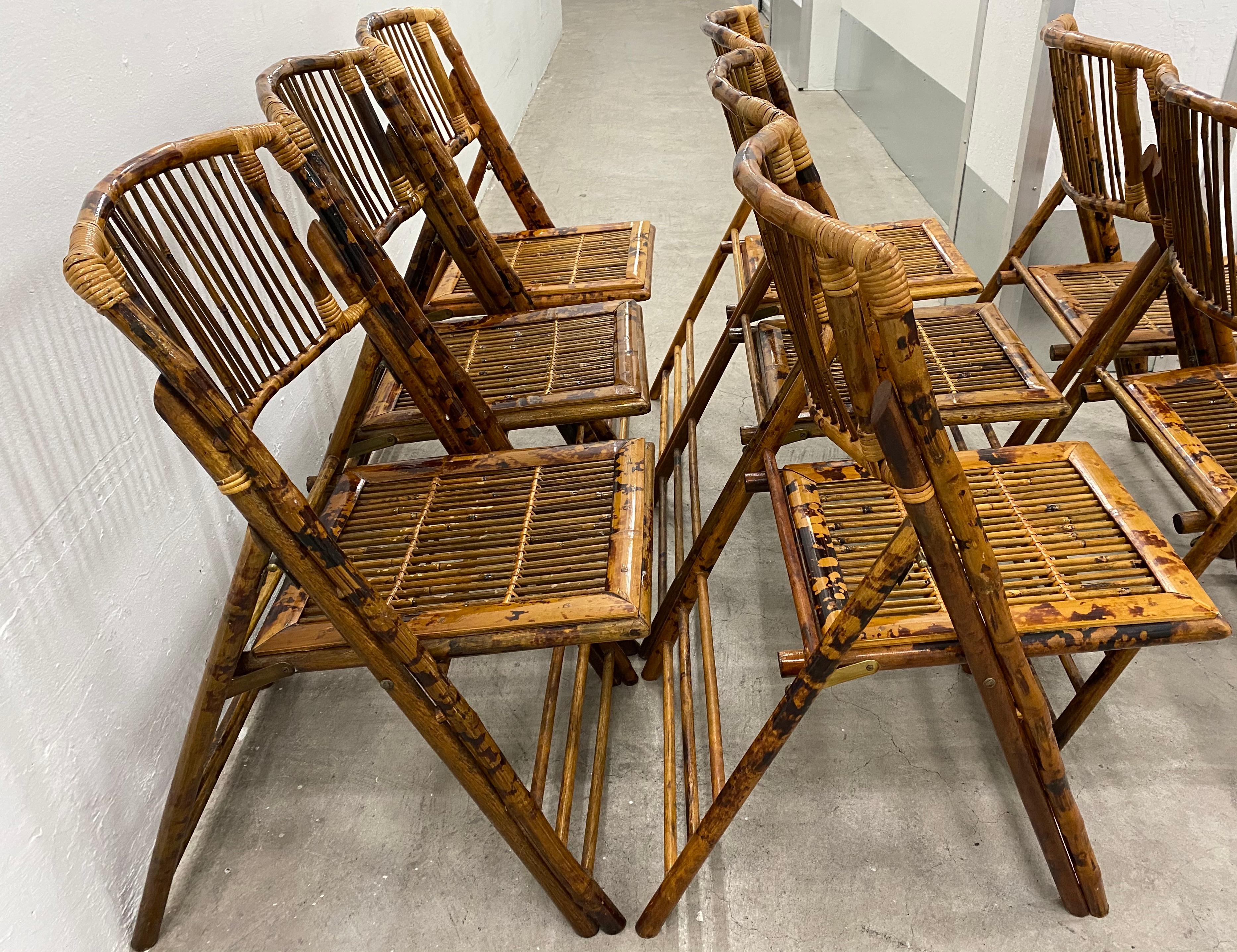 Chinese Set of Eight Vintage Folding Bamboo Chairs