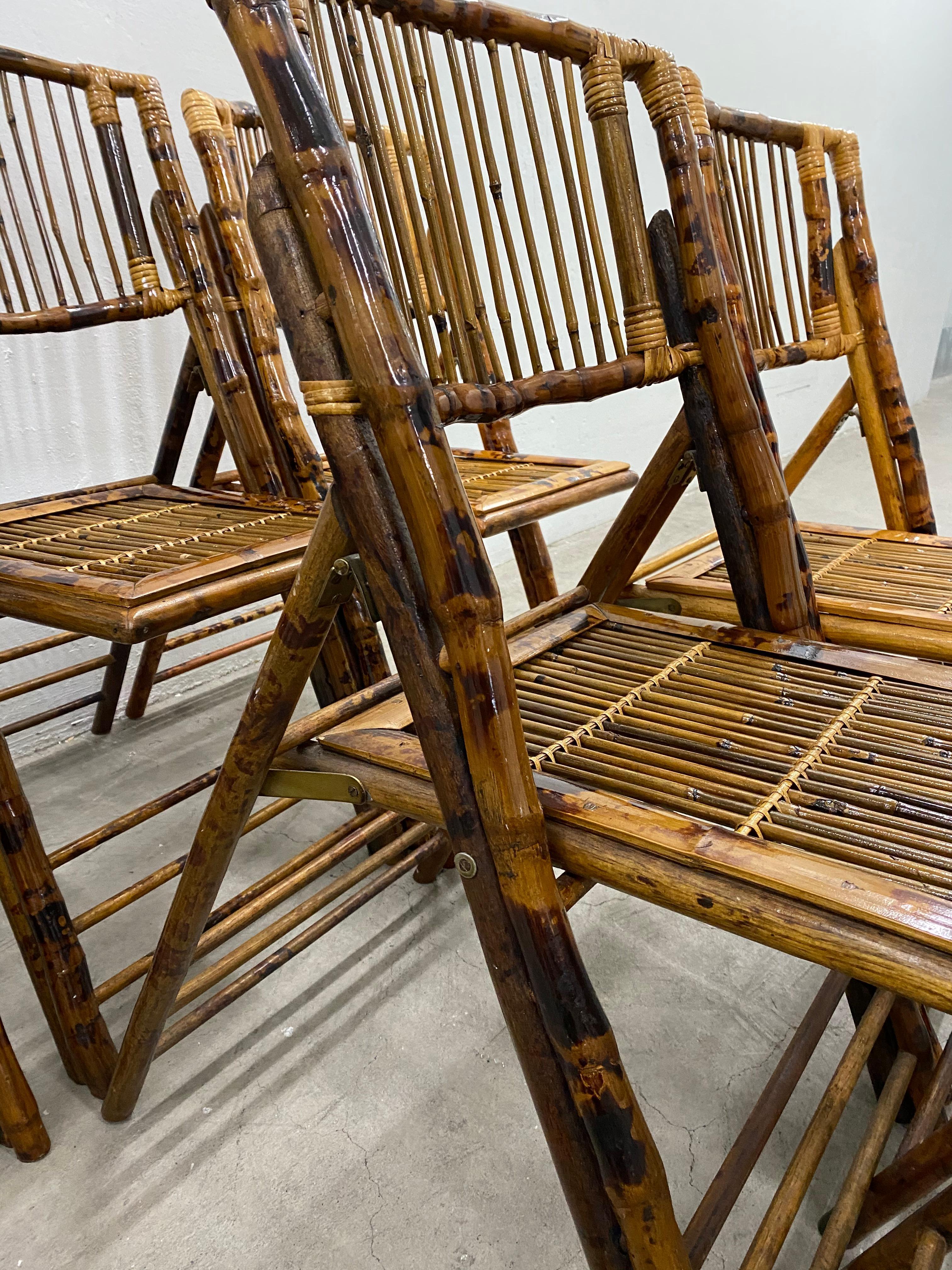 Hand-Crafted Set of Eight Vintage Folding Bamboo Chairs