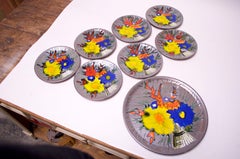 Set of Eight Vintage French Porcelain Enamel 'Floral' Cake Plates