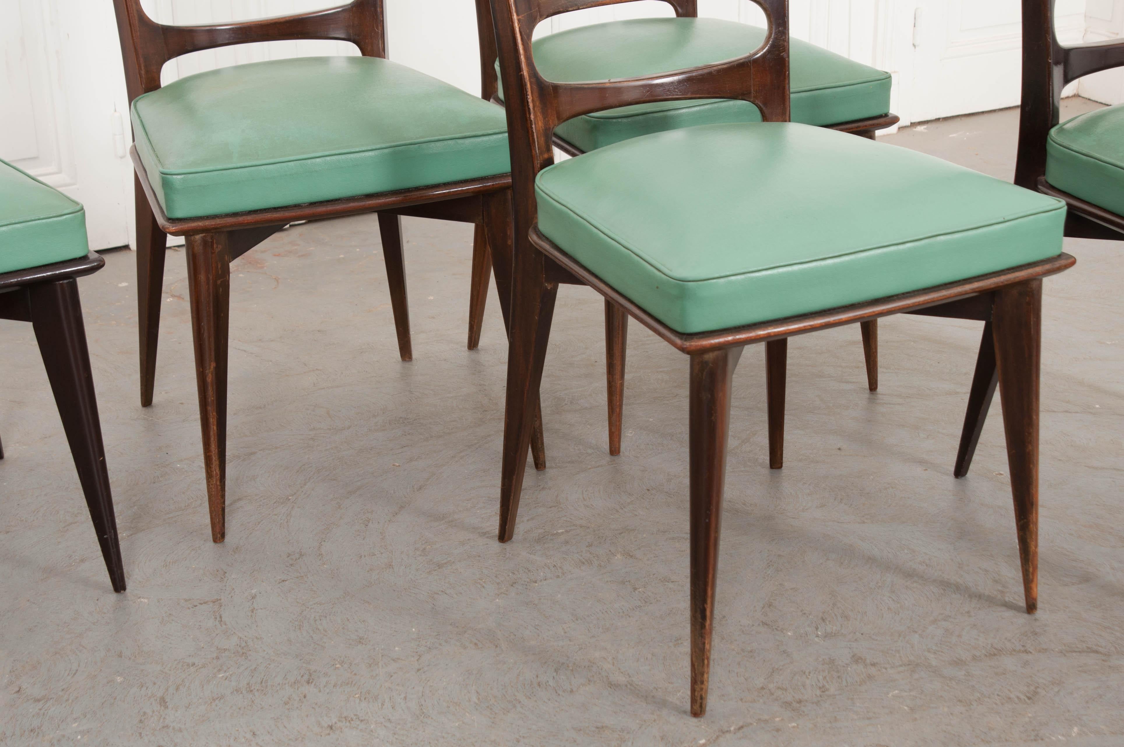 Set of Eight Vintage Gaston Poisson Mahogany Dining Chairs 7