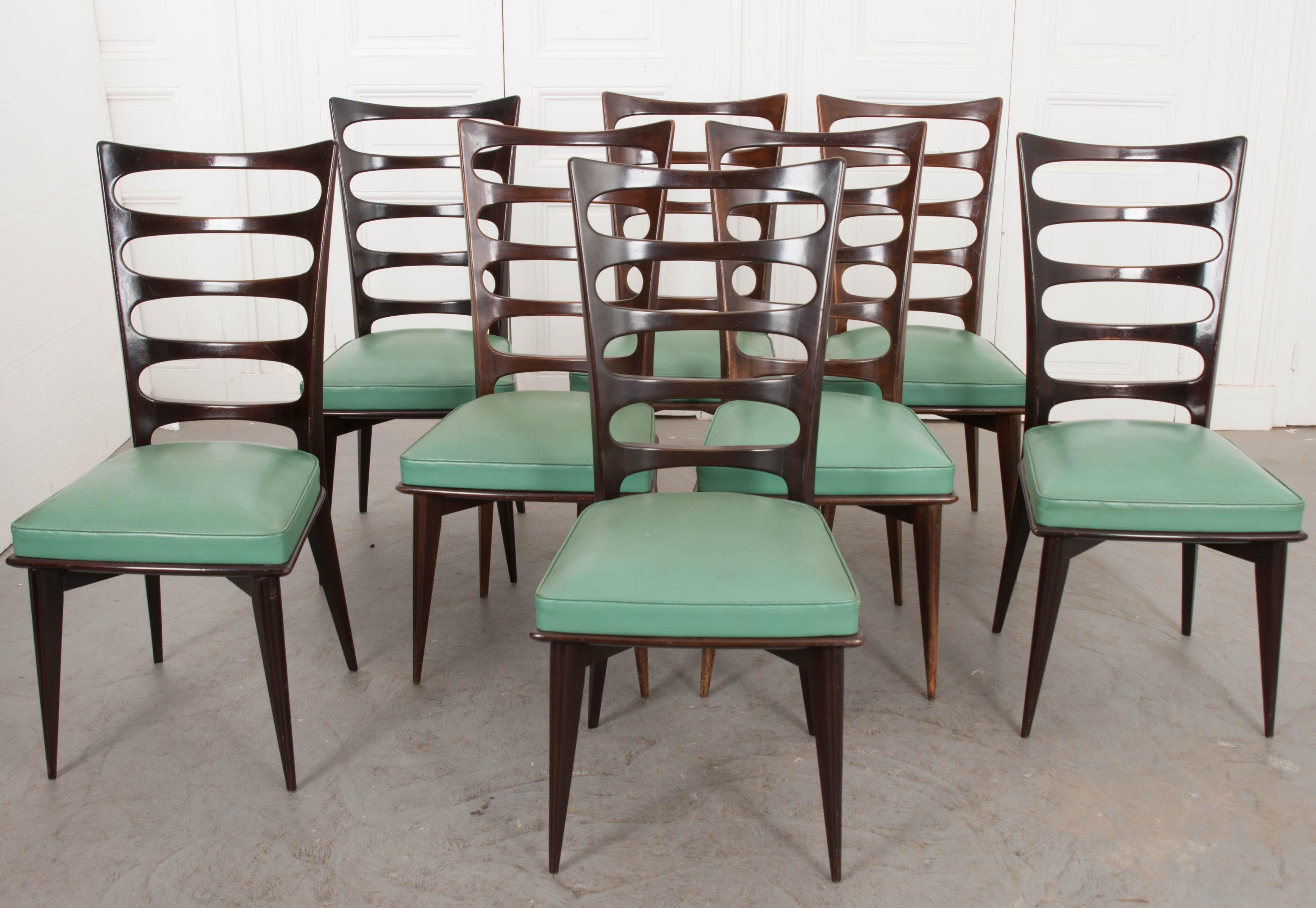 20th Century Set of Eight Vintage Gaston Poisson Mahogany Dining Chairs