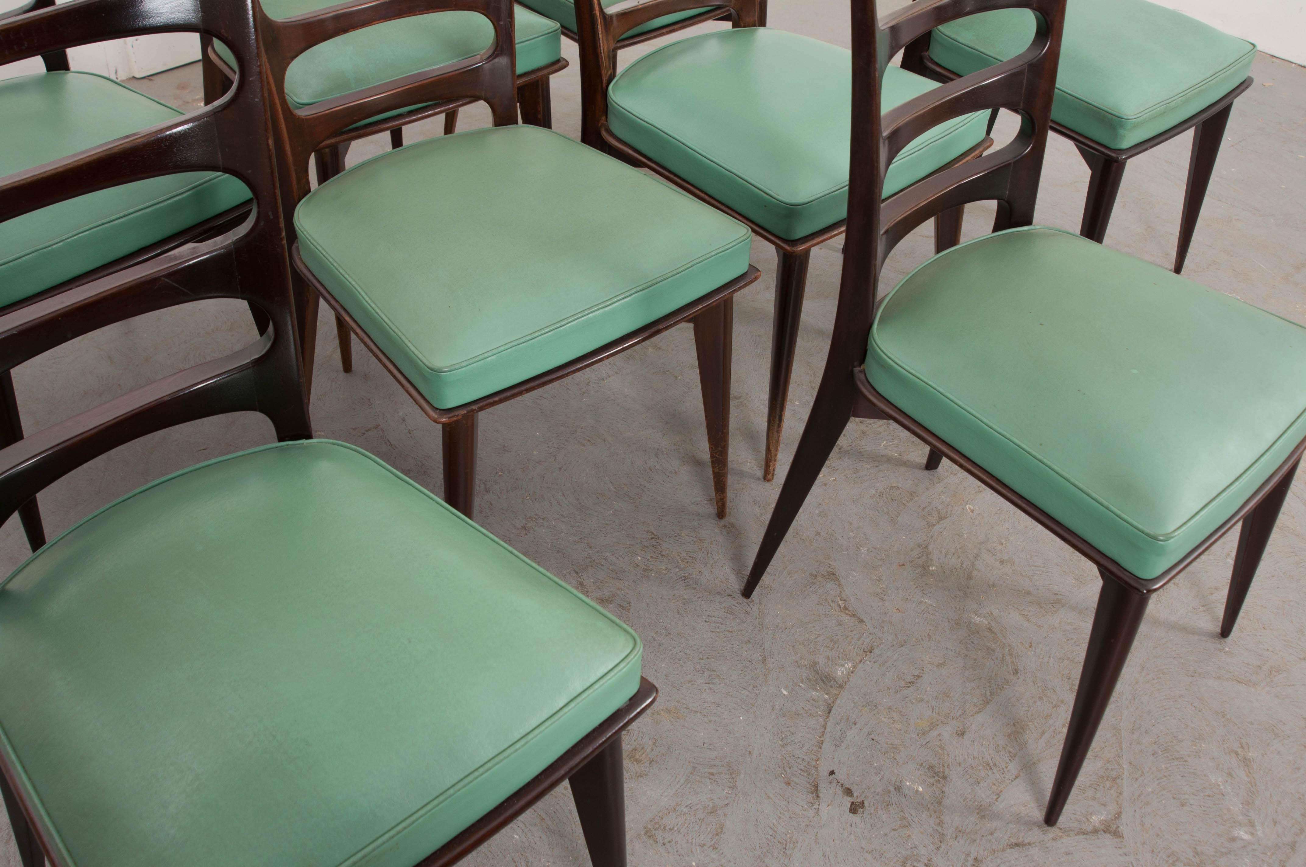 Set of Eight Vintage Gaston Poisson Mahogany Dining Chairs 1