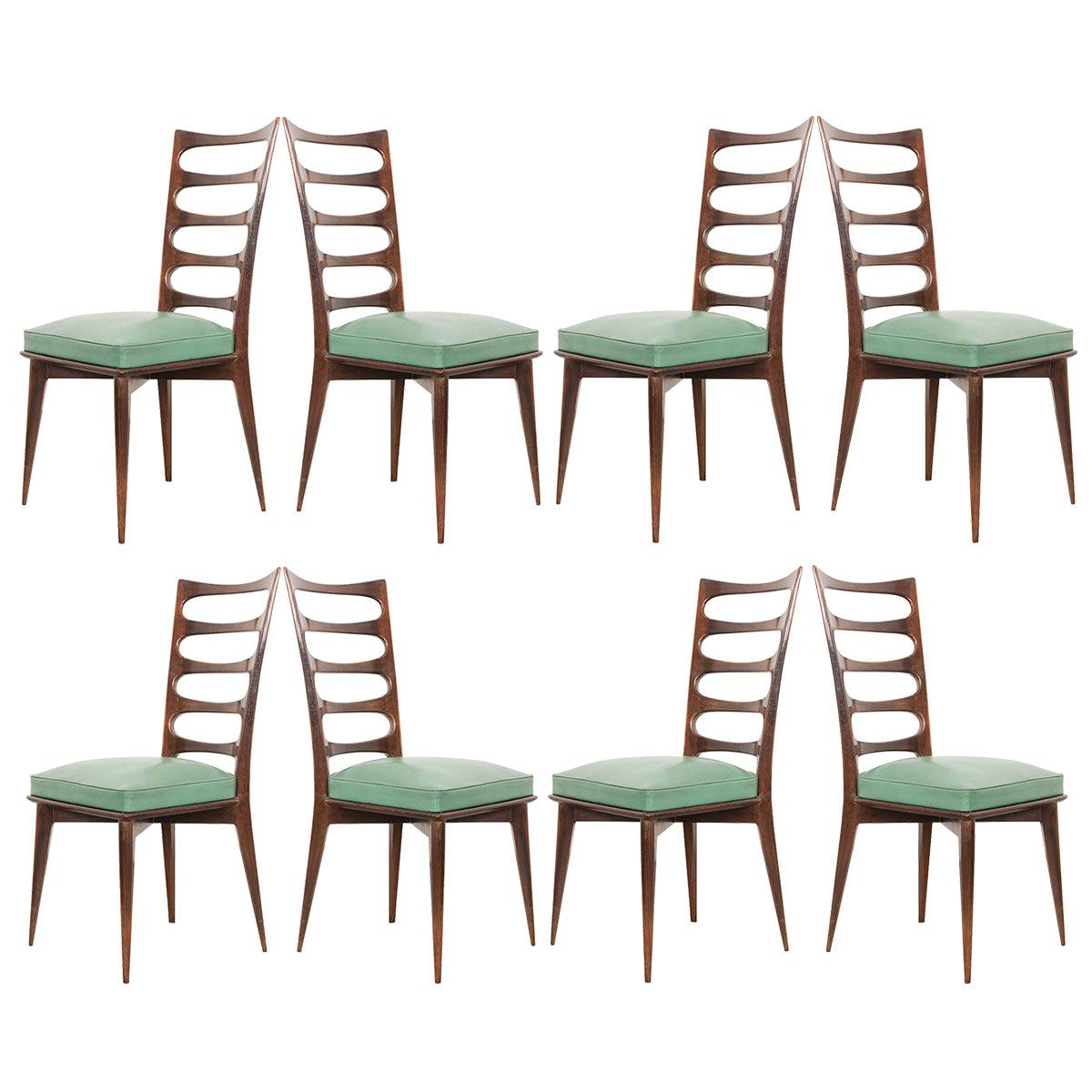 Set of Eight Vintage Gaston Poisson Mahogany Dining Chairs