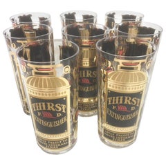 Set of Eight Vintage Georges Briard Thirst Extinguisher Highball Glasses