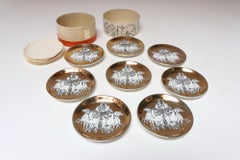 Set of Eight Vintage Gilded Roman Chariot Coasters by Piero Fornasetti with Box
