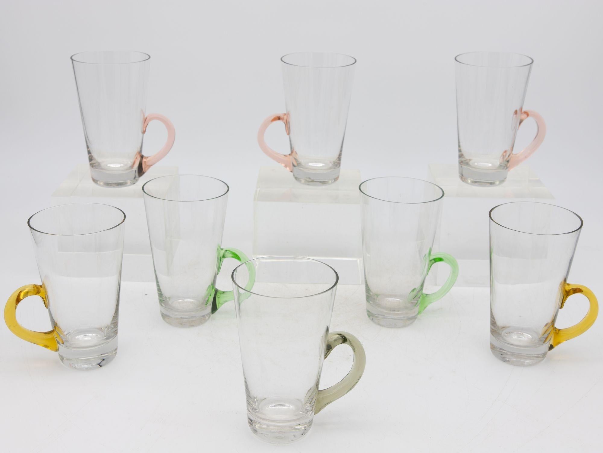 American Set of Eight Vintage Hot Toddy Glasses with Colorful Handles For Sale
