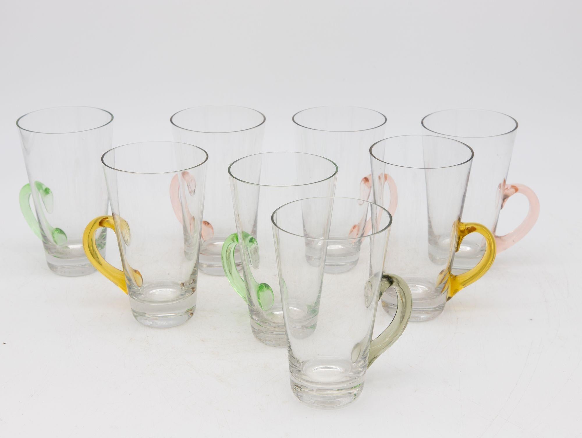Set of Eight Vintage Hot Toddy Glasses with Colorful Handles For Sale 3