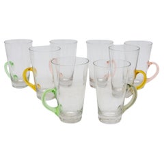 Set of Eight Vintage Hot Toddy Glasses with Colorful Handles