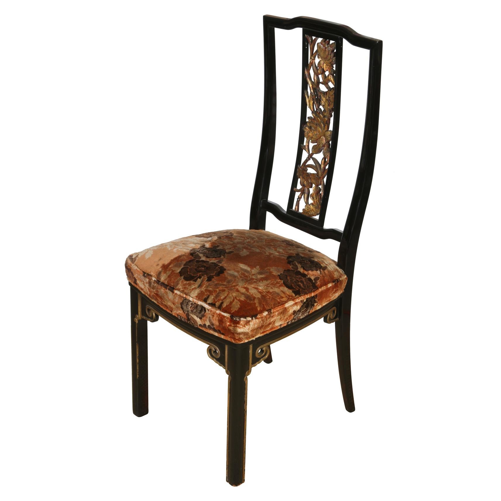 Set of Eight Vintage James Mont Style Lacquer and Gilt Dining Chairs In Good Condition In Locust Valley, NY