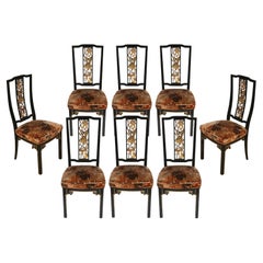 Set of Eight Vintage James Mont Style Lacquer and Gilt Dining Chairs