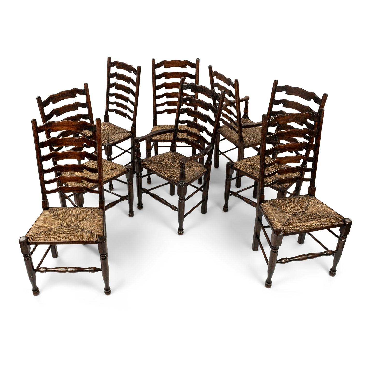 Late 20th Century Set of Eight Vintage Ladderback Chairs