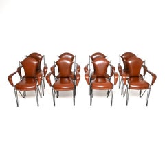 Set of Eight Vintage Leather and Steel Dining Chairs by Frederic Weinberg