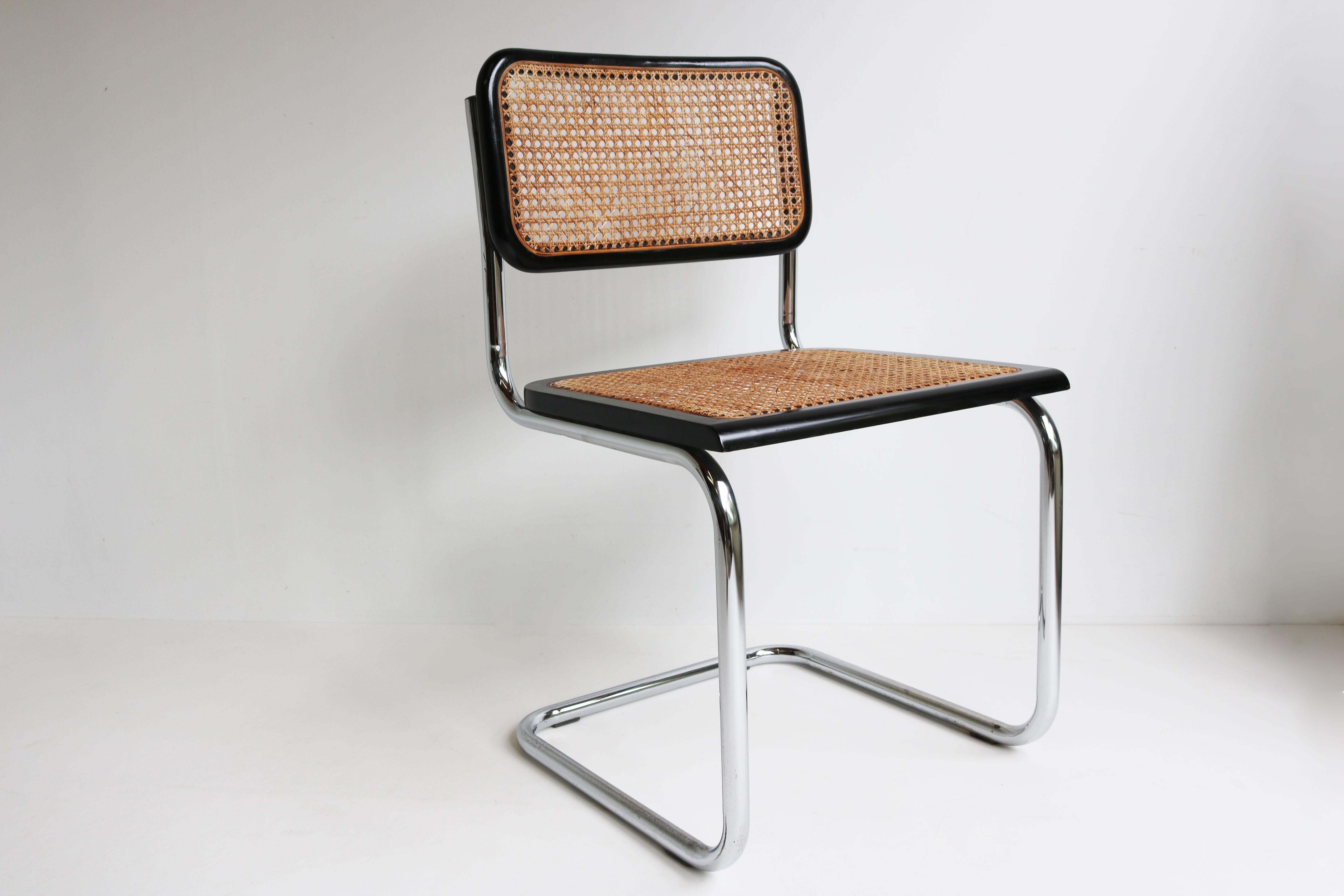 Set of eight Vintage Marcel Breuer B32 “Cesca” Design Chairs Italy Chrome Black 6
