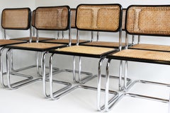 Set of eight Vintage Marcel Breuer B32 “Cesca” Design Chairs Italy Chrome Black