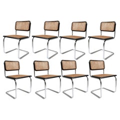 Set of eight Vintage Marcel Breuer B32 “Cesca” Design Chairs Italy Chrome Black
