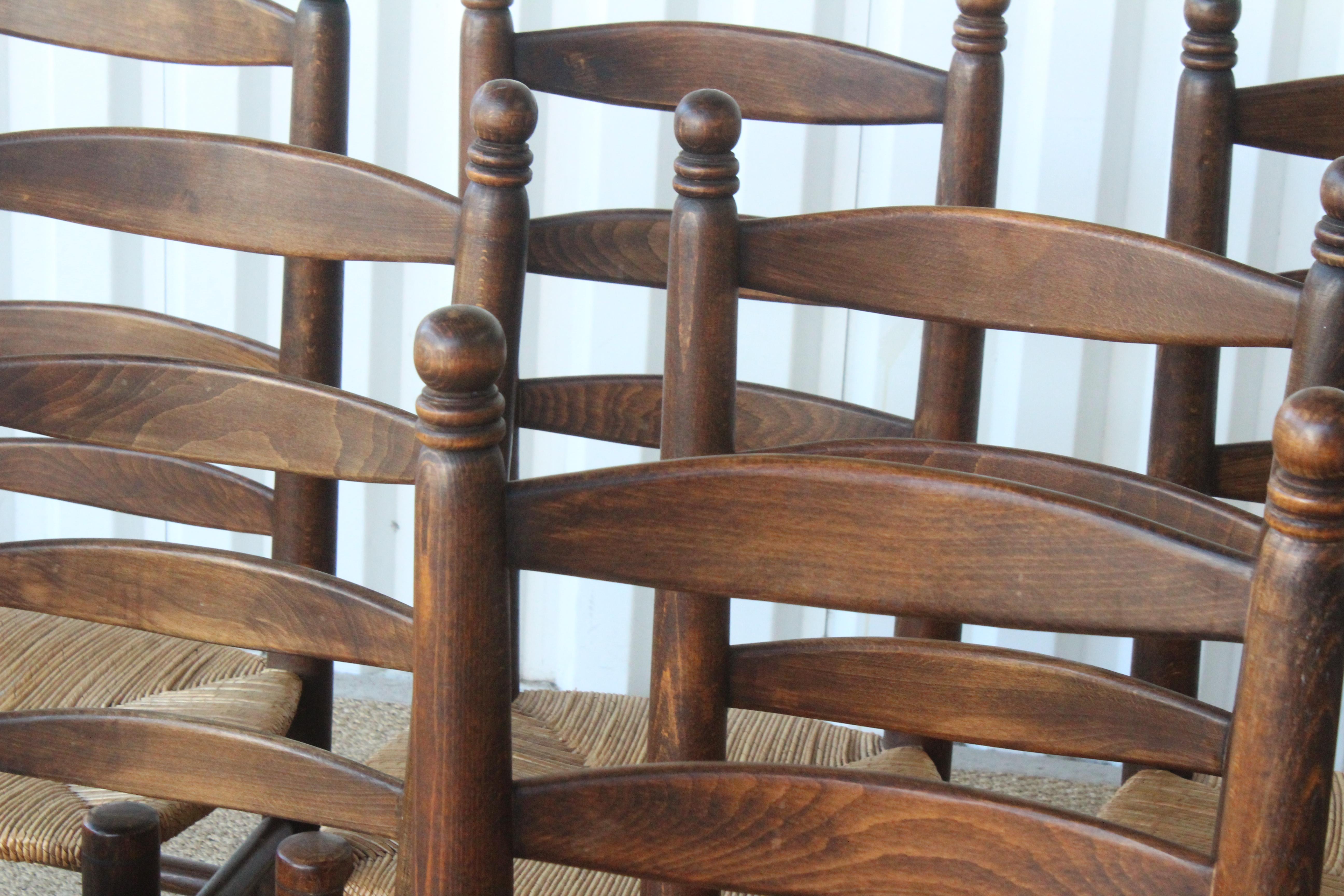 Set of Eight Vintage Oak and Rush Dining Chairs, France, 1960s 8