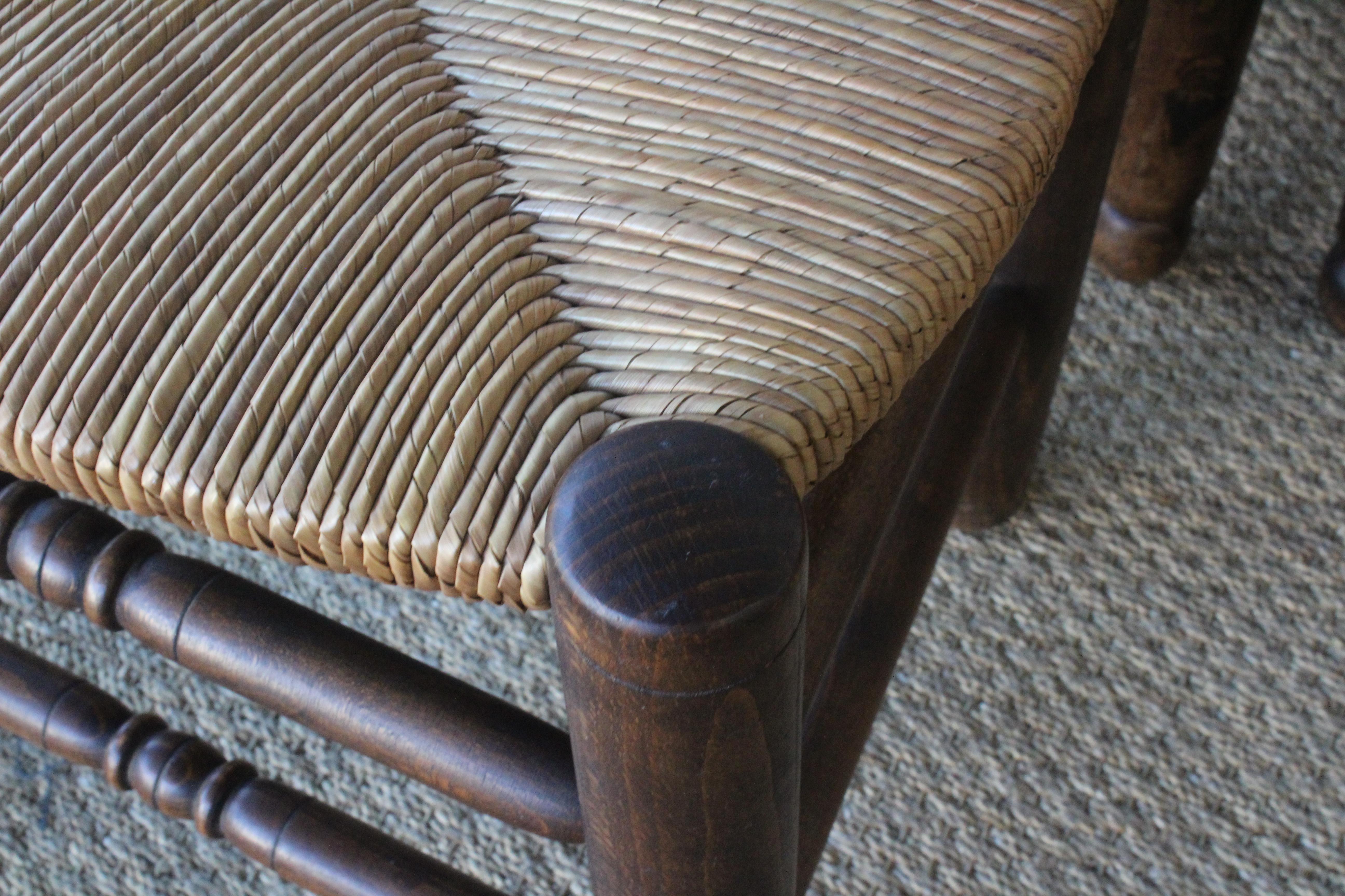 Set of Eight Vintage Oak and Rush Dining Chairs, France, 1960s 11