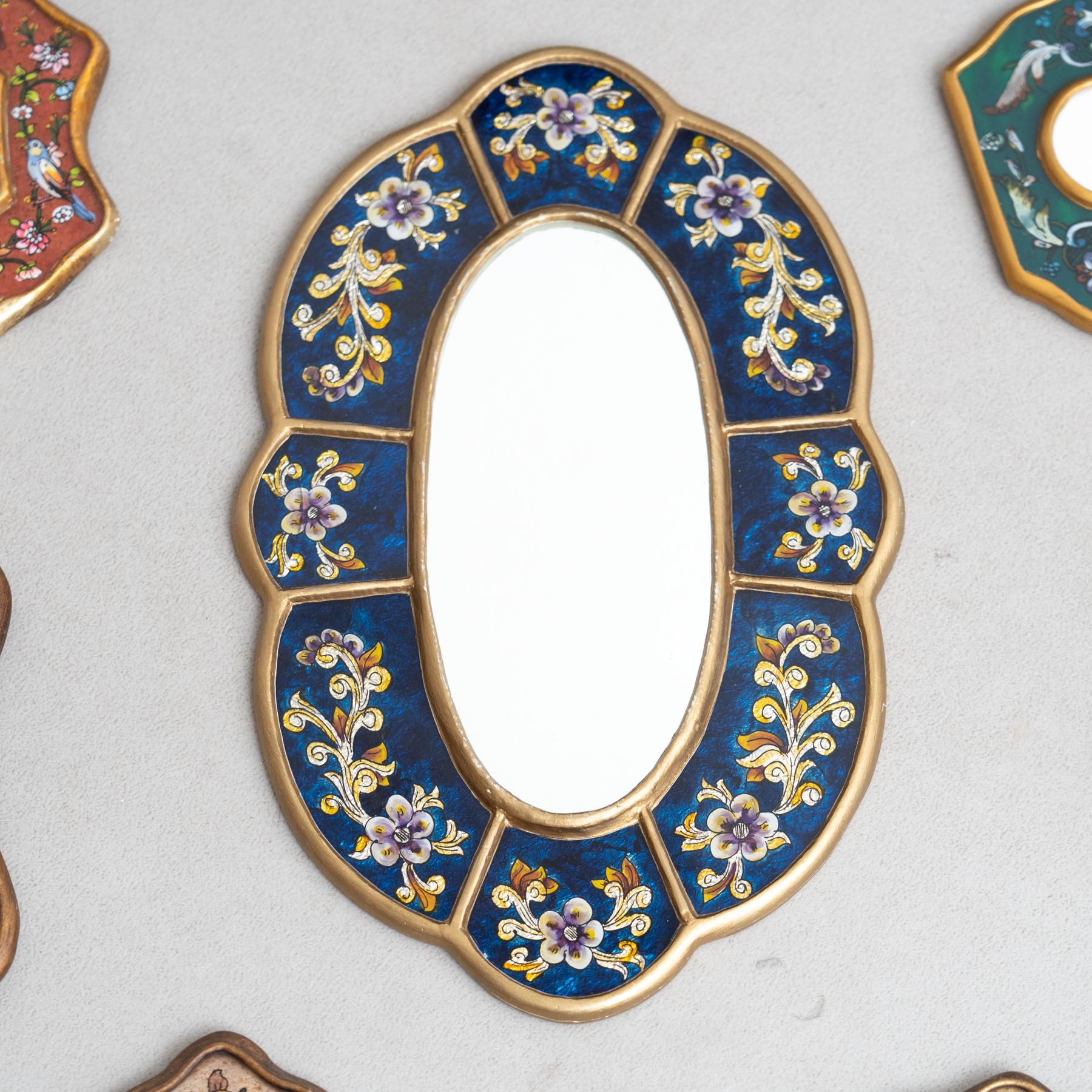 Set of Eight Vintage Peruvian Mid-Century Hand-Painted Wooden Wall Mirrors For Sale 4