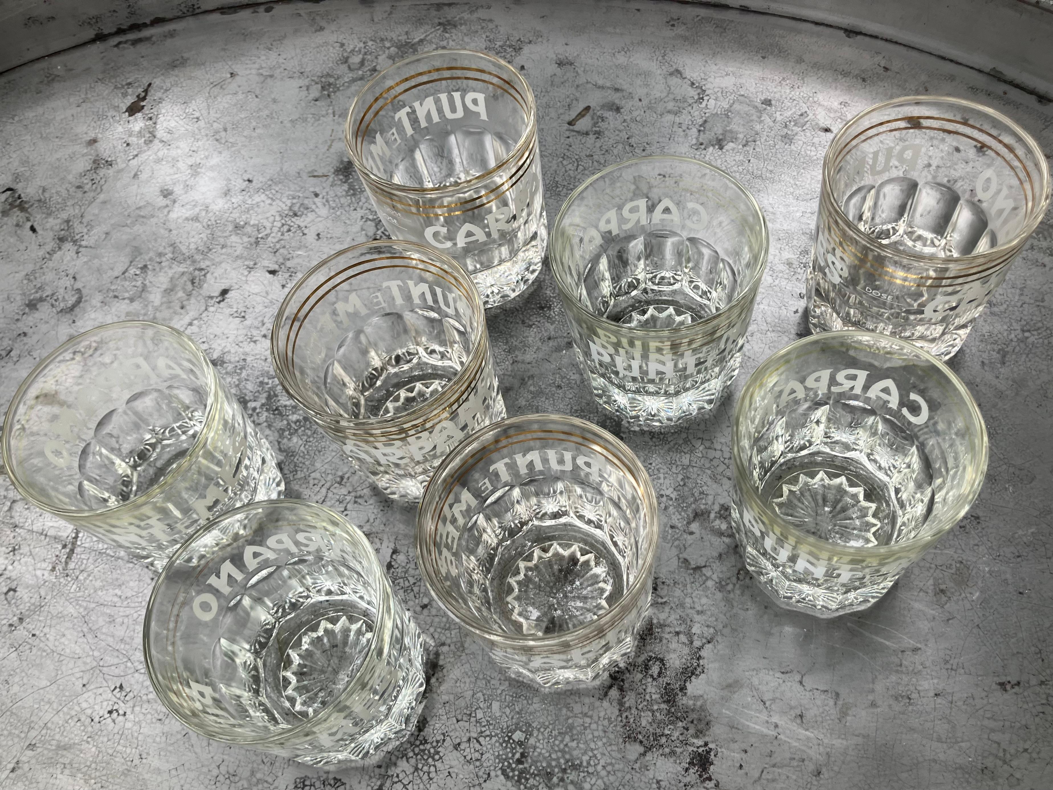 Italian Set of Eight Vintage Shot Glasses For Sale