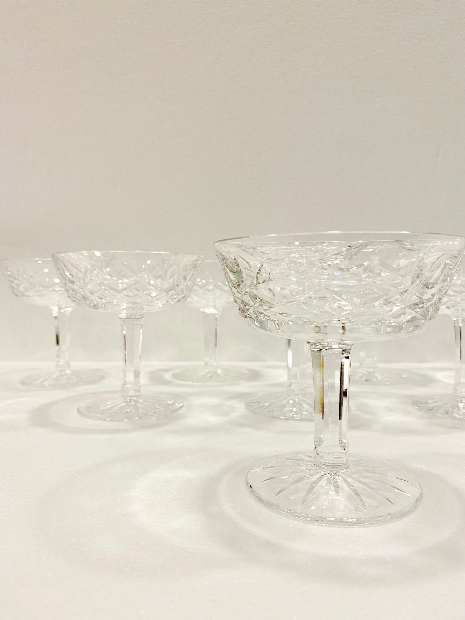 Set of Eight Vintage Waterford Crystal Coupe Champagne Glasses, circa 1990s 2