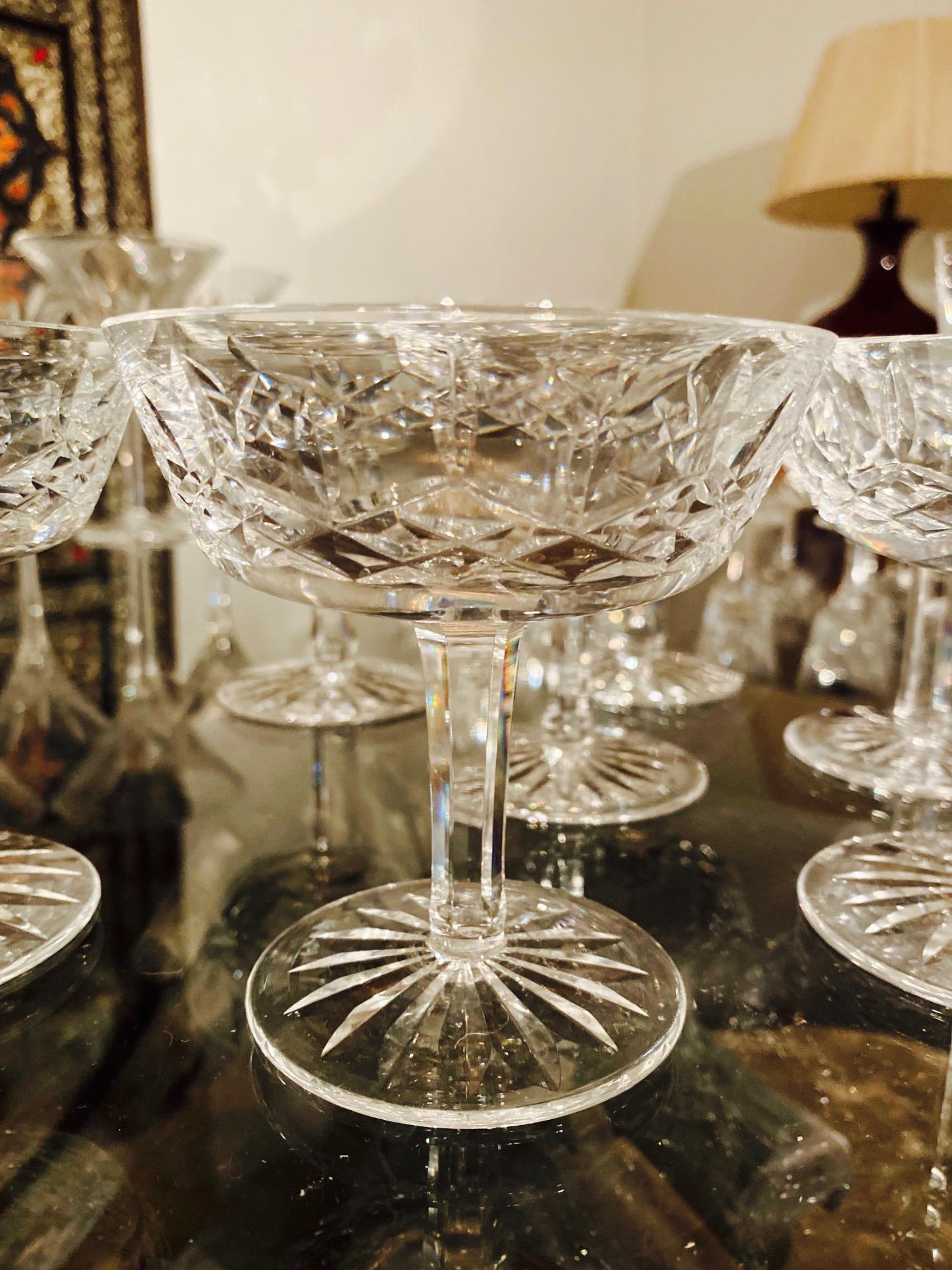 Regency Set of Eight Vintage Waterford Crystal Coupe Champagne Glasses, circa 1990s