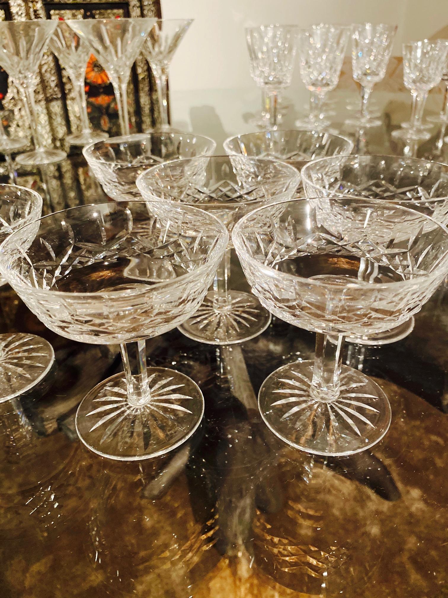 German Set of Eight Vintage Waterford Crystal Coupe Champagne Glasses, circa 1990s