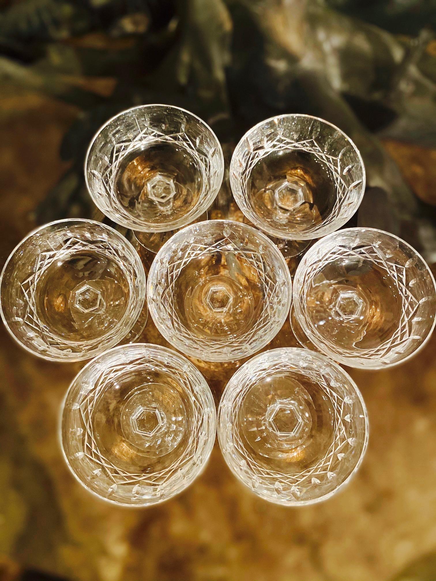 Faceted Set of Eight Vintage Waterford Crystal Coupe Champagne Glasses, circa 1990s