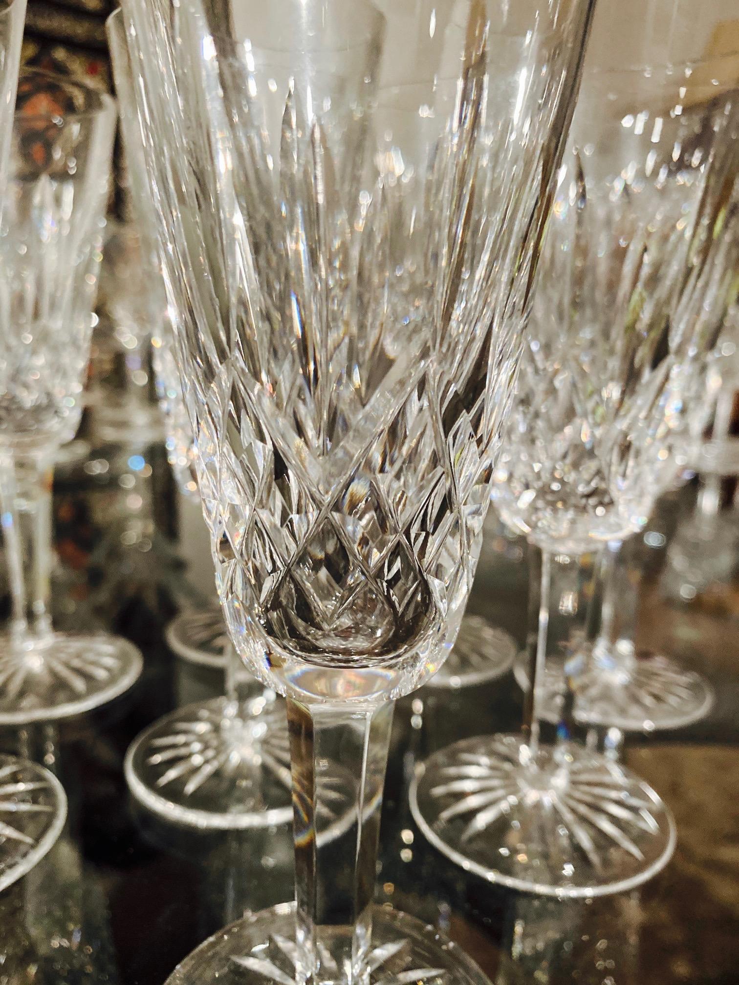 Regency Set of Eight Vintage Waterford Crystal Lismore Champagne Flutes, Germany